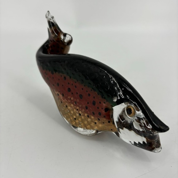 Willow Creek Glass Fish Trout Sculpture Paperweight Hand Painted Signed CHIPPED - Picture 7 of 11